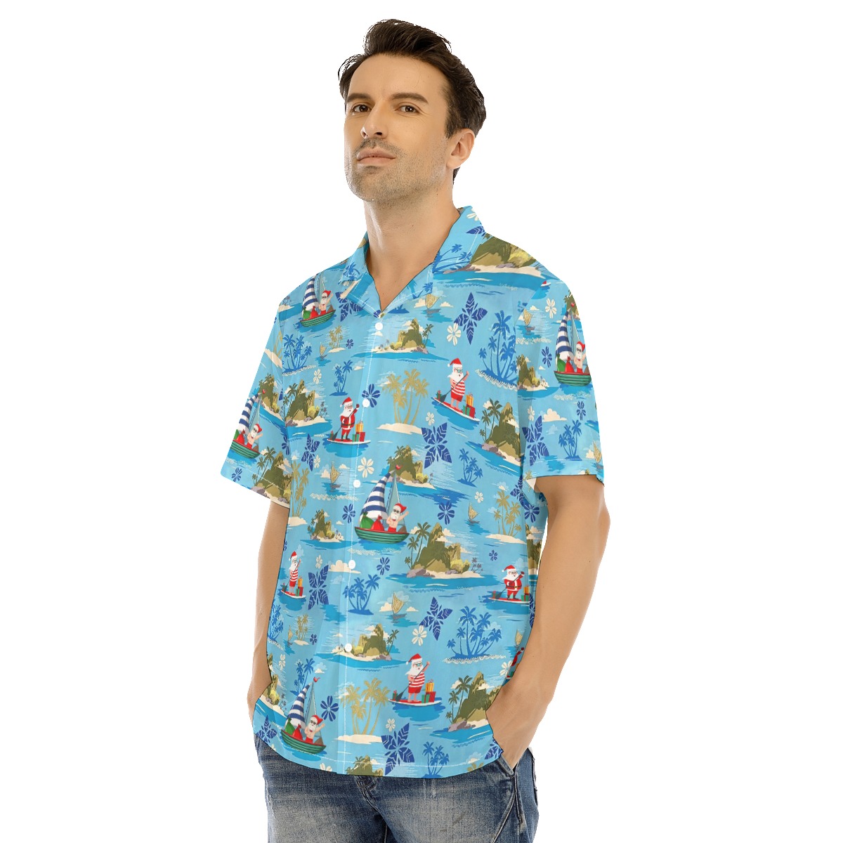 Men's Merry Island Christmas Santa Hawaiian Shirt