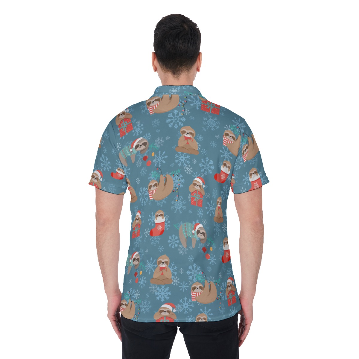 Men's Merry Christmas Sloth Polo Hawaiian Shirt