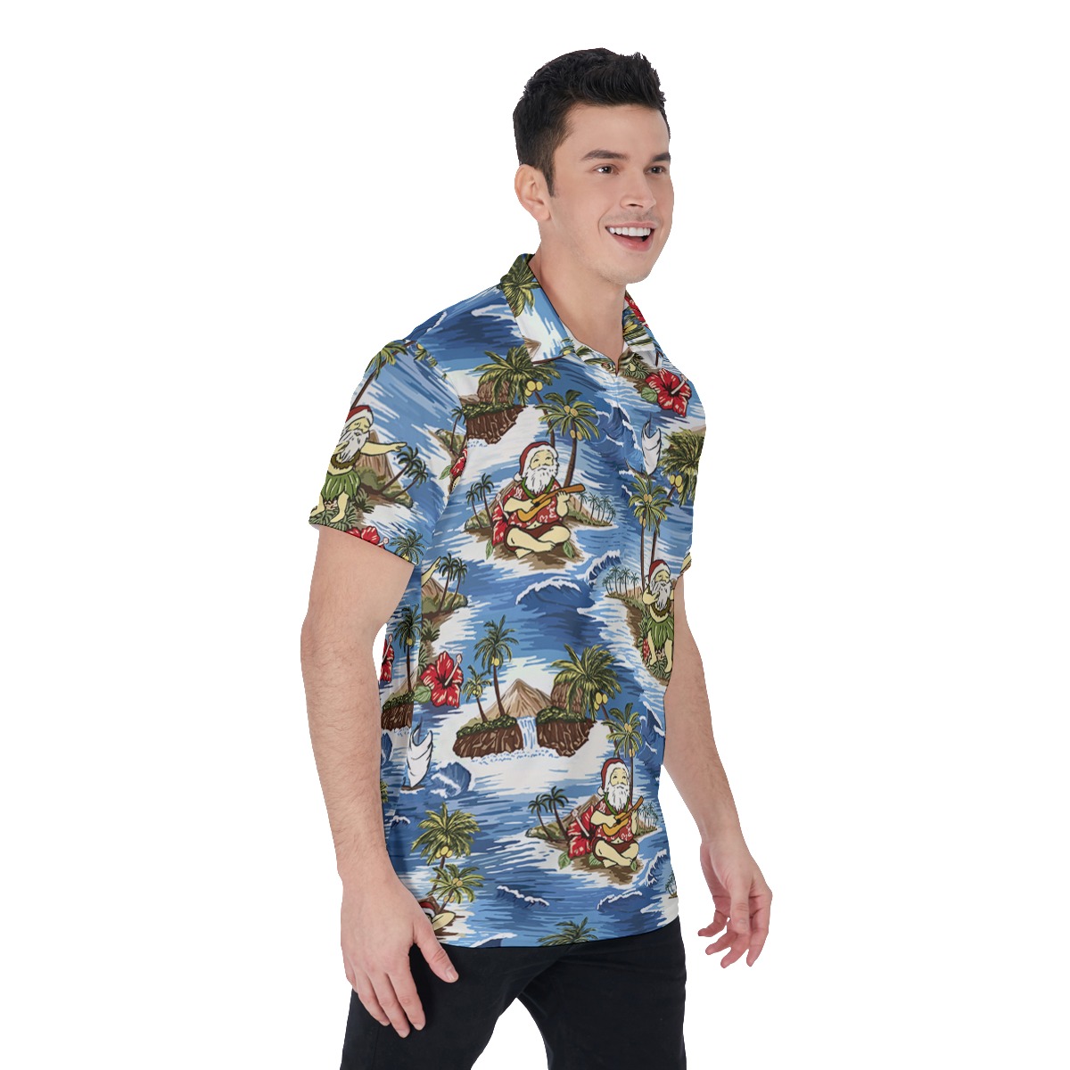 Men's Hawaiian Santa Claus Polo Aloha Shirt