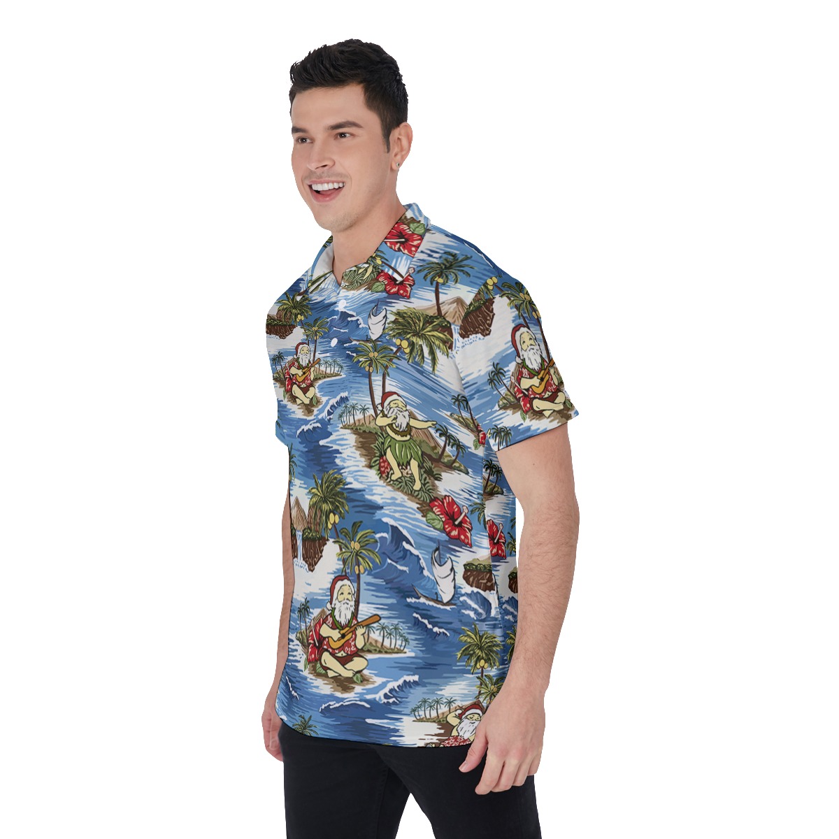 Men's Hawaiian Santa Claus Polo Aloha Shirt
