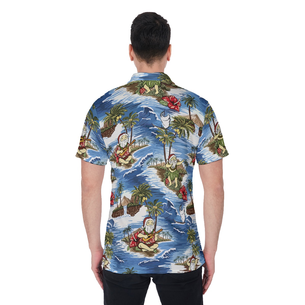 Men's Hawaiian Santa Claus Polo Aloha Shirt