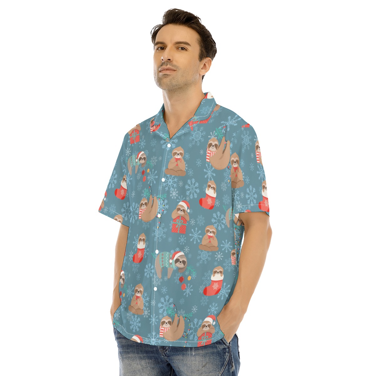 Men's Cute Christmas Sloth Hawaiian Shirt