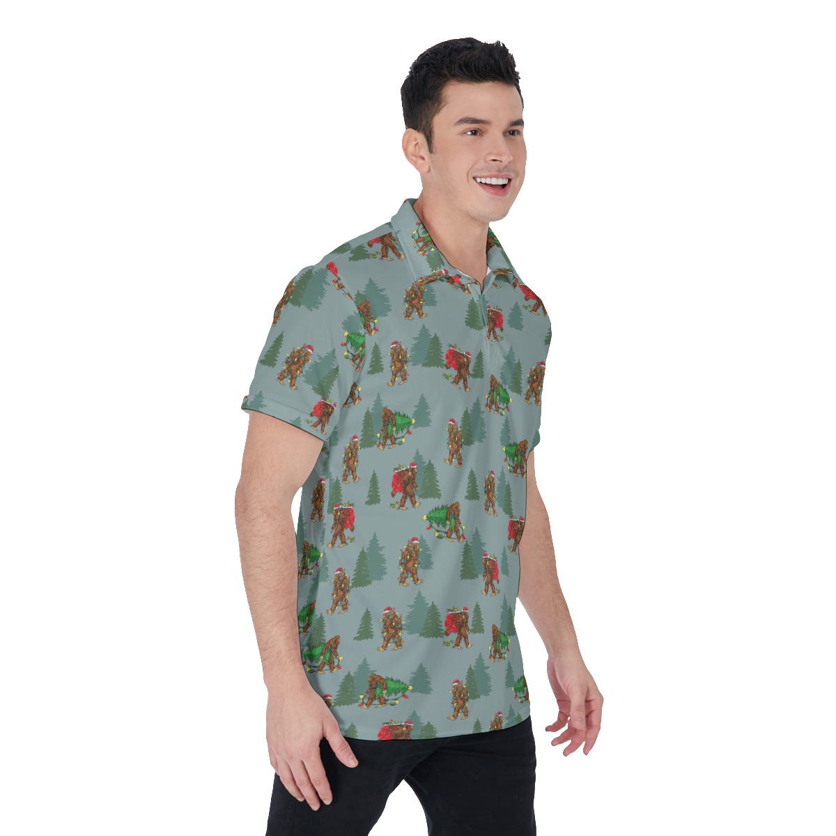 Funny Christmas Bigfoot Hawaiian Golf Shirt