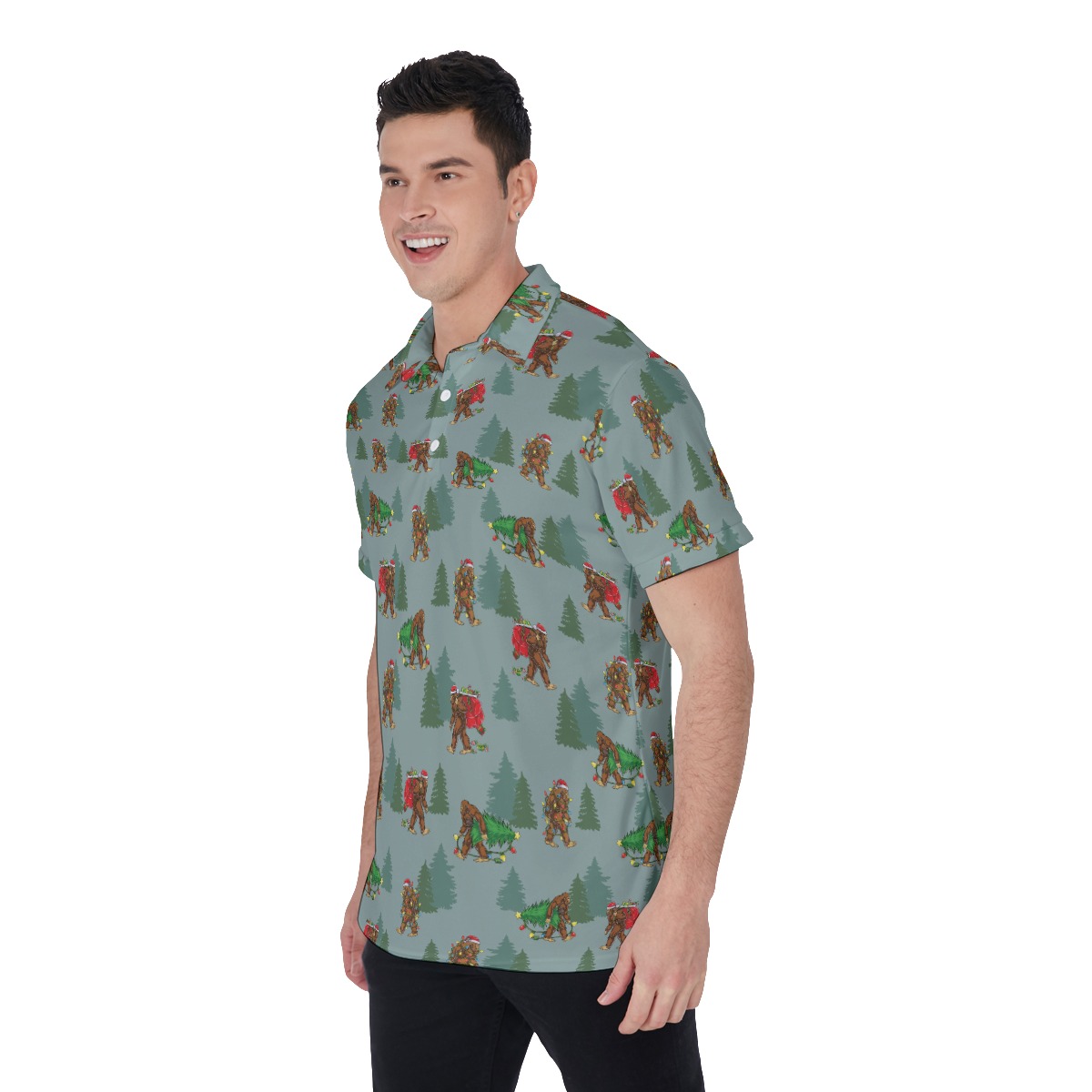 Funny Christmas Bigfoot Hawaiian Golf Shirt
