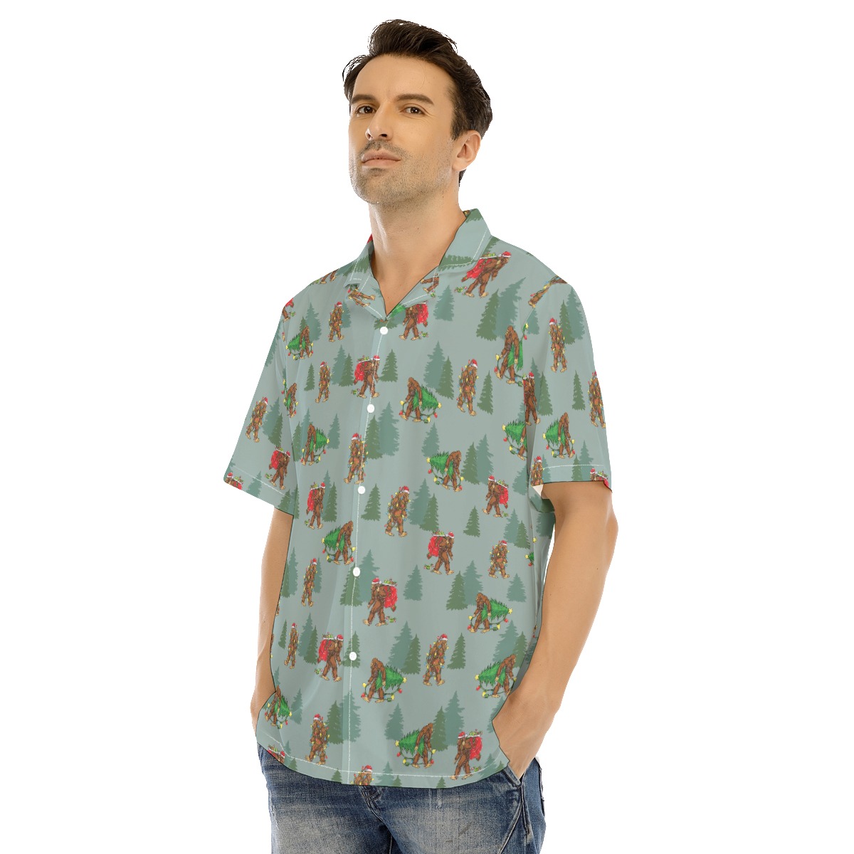 Funny Bigfoot Christmas Men's Hawaiian Shirt