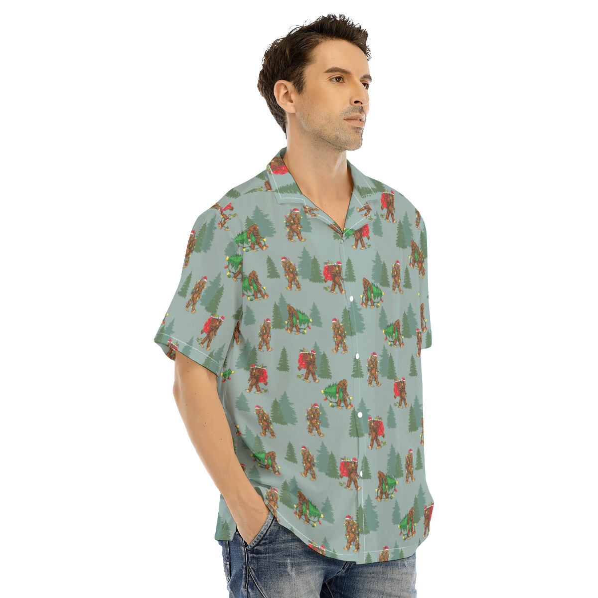 Funny Bigfoot Christmas Men's Hawaiian Shirt