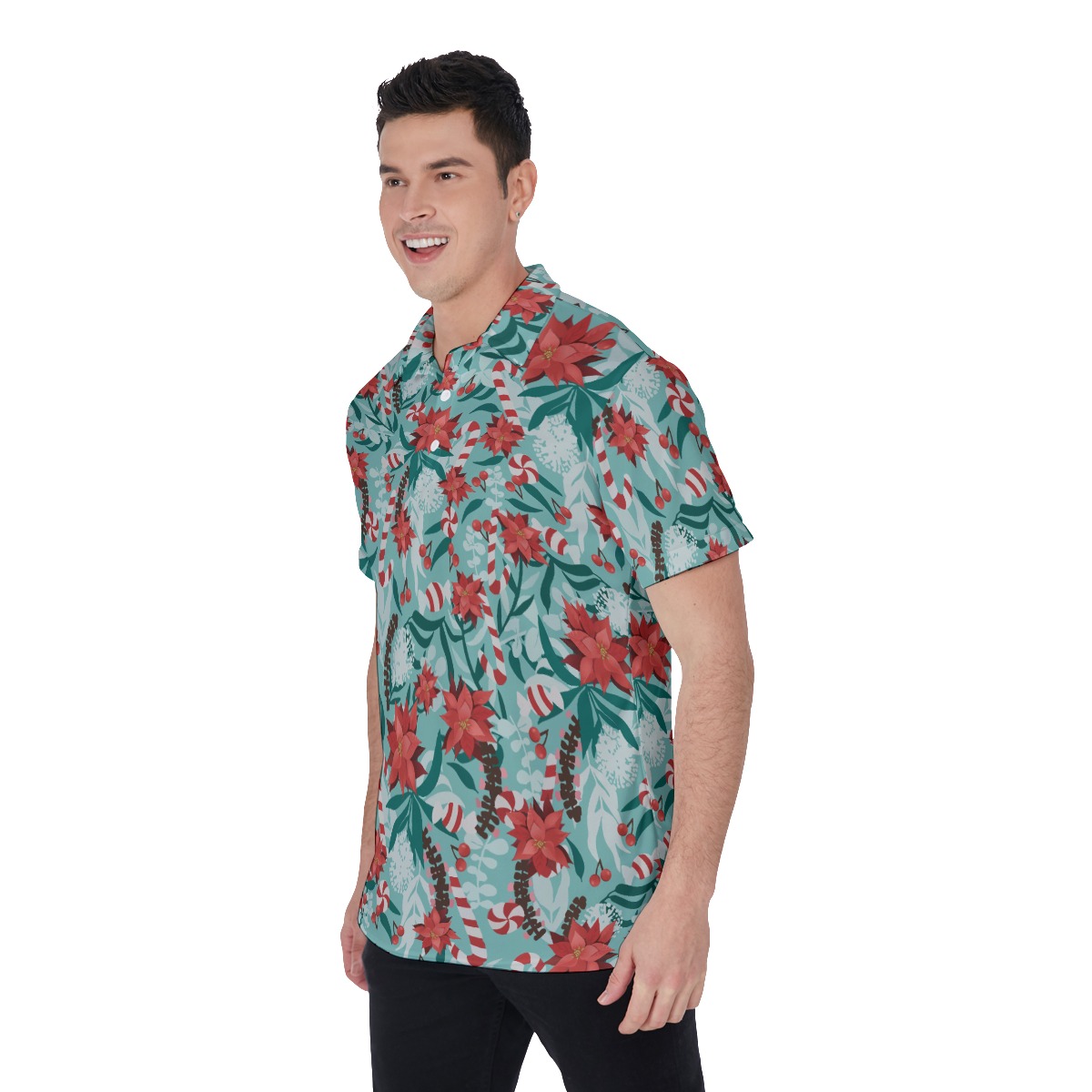Poinsettia Candy Hawaiian Polo Shirt For Men