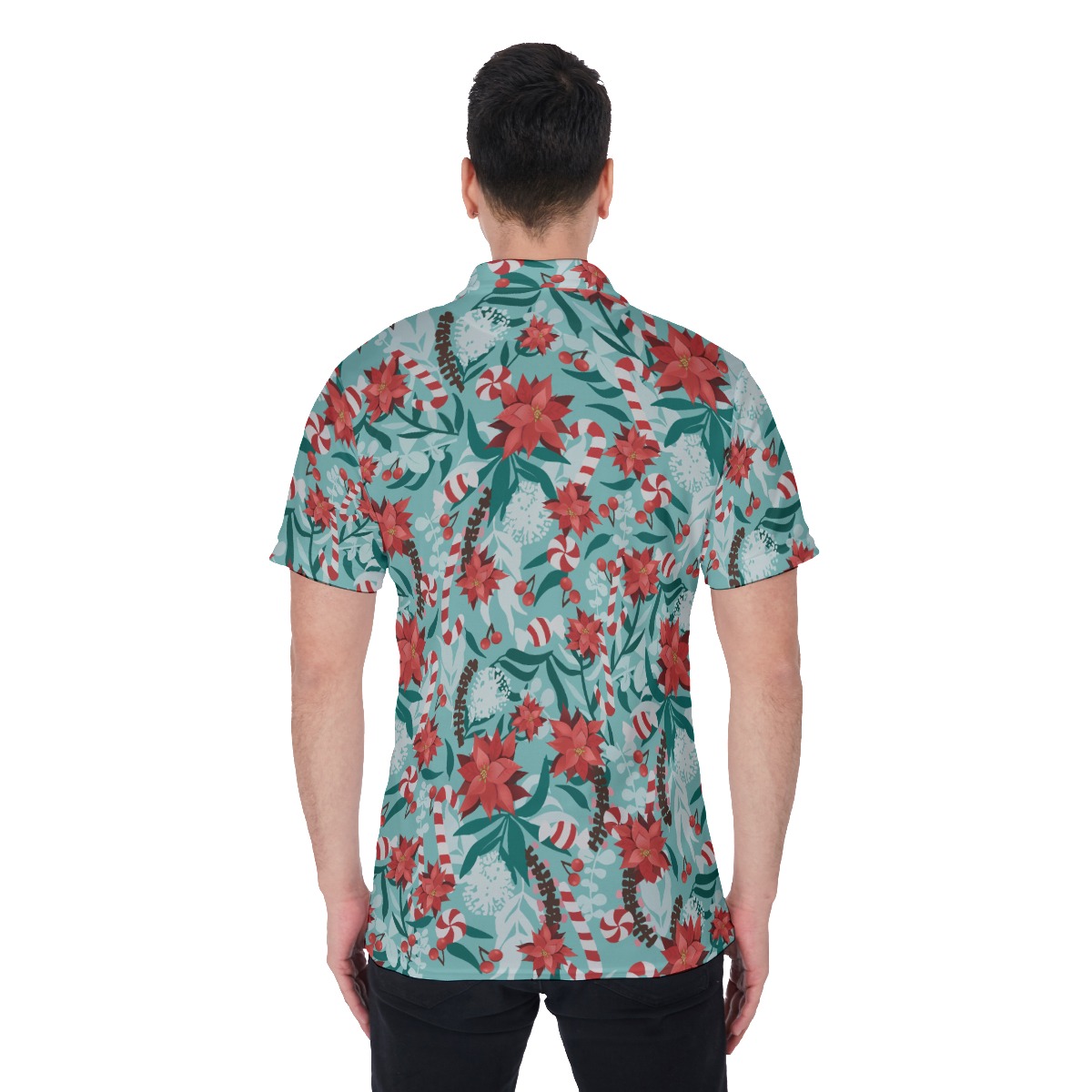 Poinsettia Candy Hawaiian Polo Shirt For Men