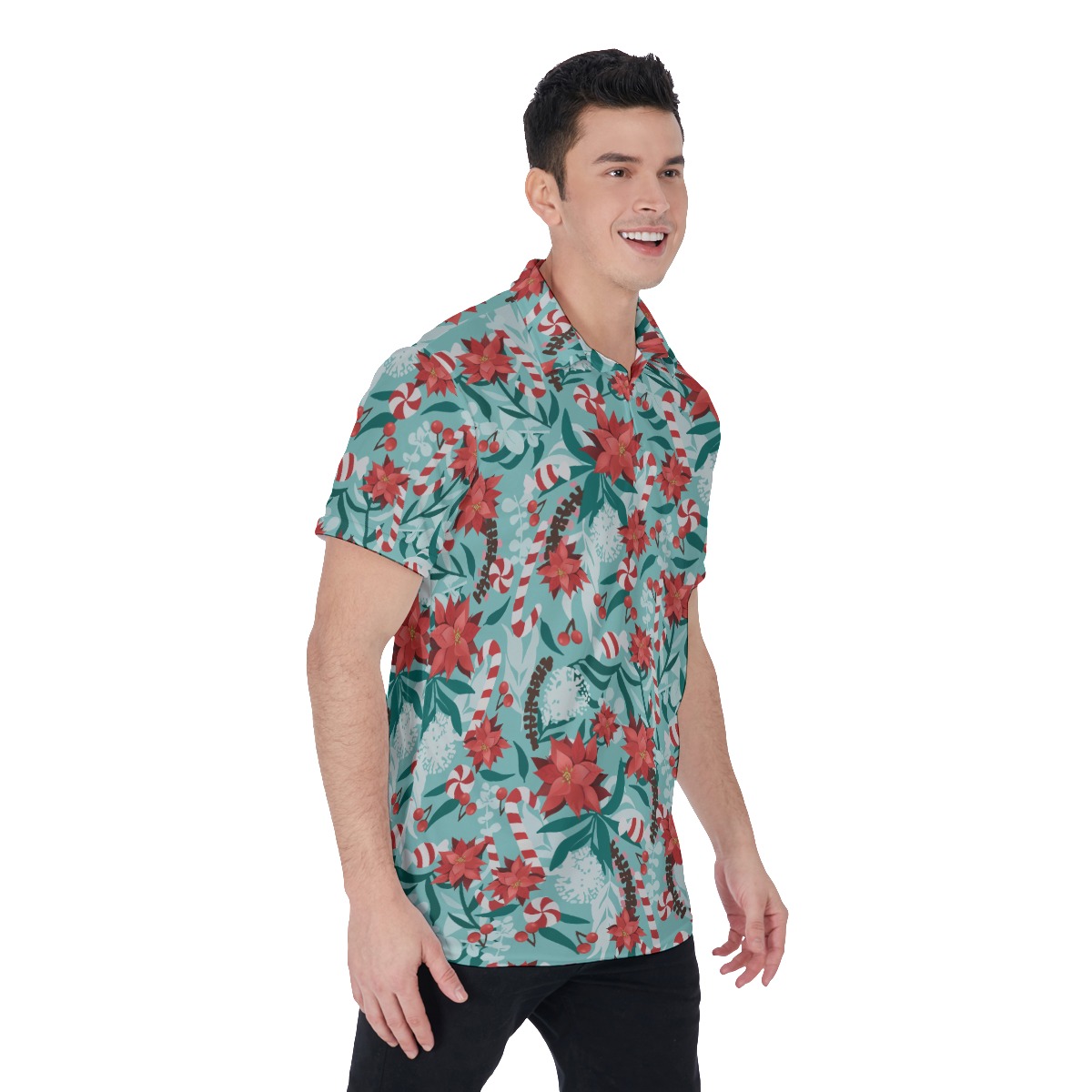 Poinsettia Candy Hawaiian Polo Shirt For Men