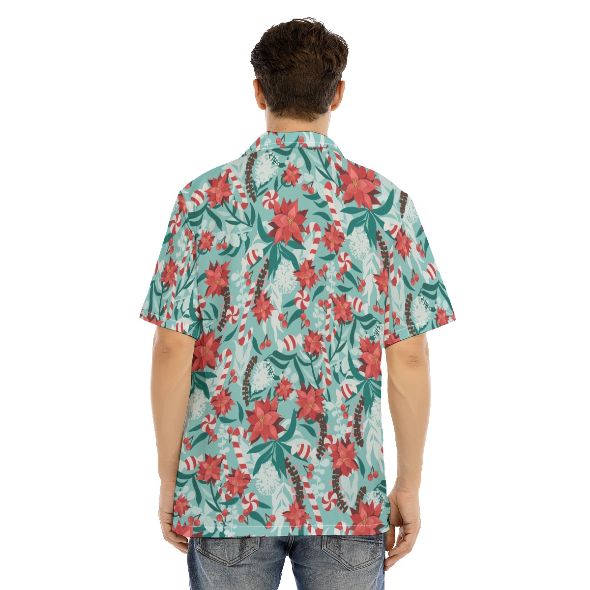 Floral Candy Christmas Blue Hawaiian Shirt