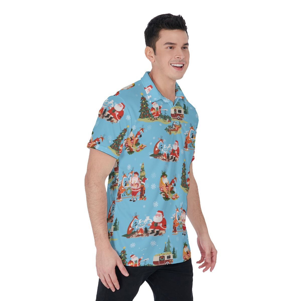 Men's Funny Santa Christmas Vacation Polo Hawaiian Shirt