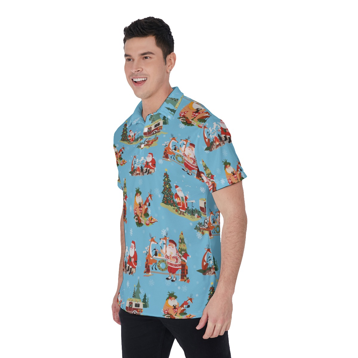 Men's Funny Santa Christmas Vacation Polo Hawaiian Shirt