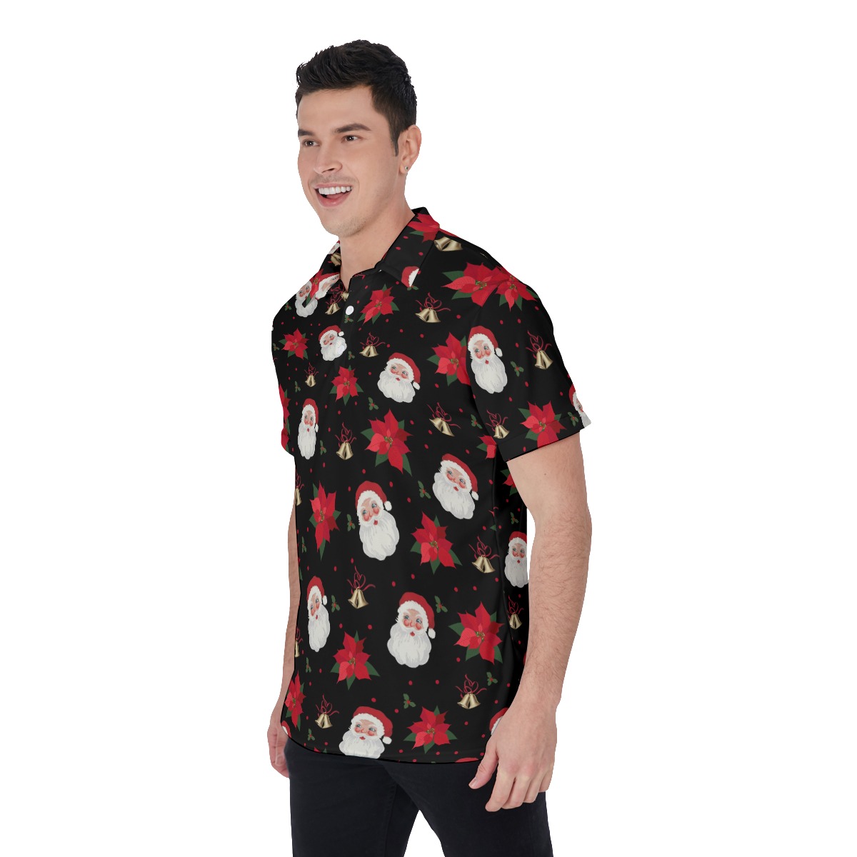Santa Claus Poinsettia Flowers Hawaiian Polo Shirt
