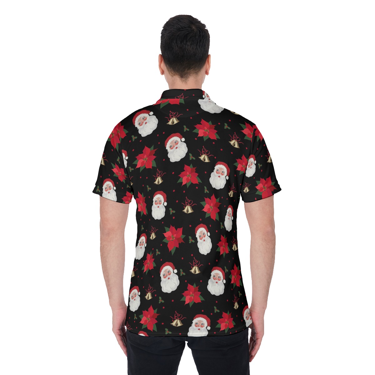 Santa Claus Poinsettia Flowers Hawaiian Polo Shirt