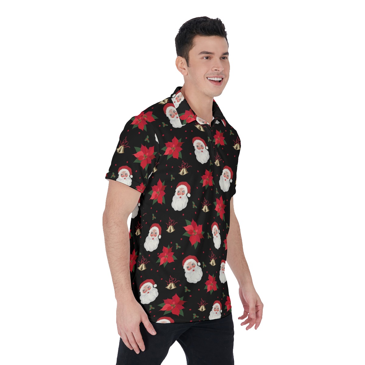 Santa Claus Poinsettia Flowers Hawaiian Polo Shirt