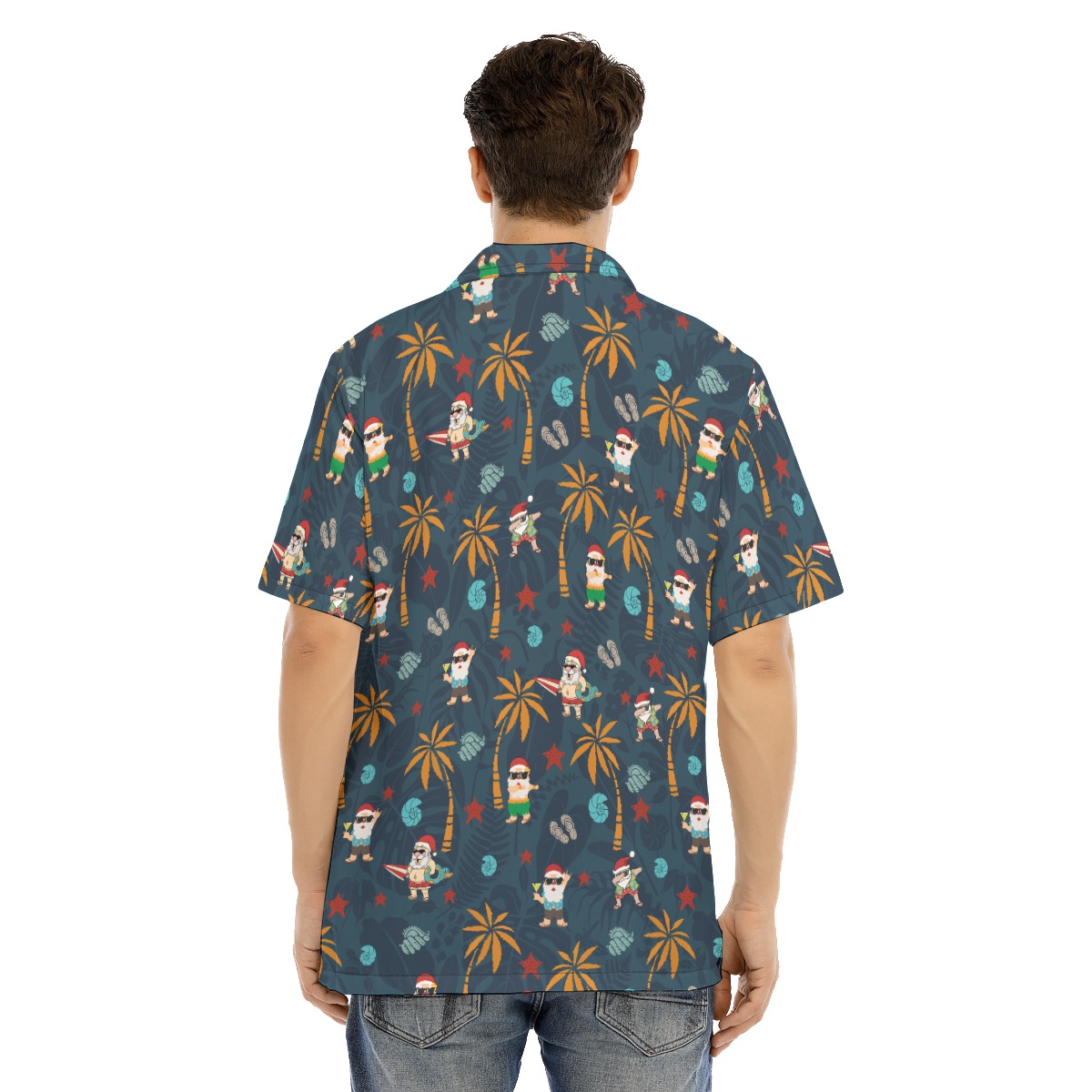 Funny Santa On Beach Navy Hawaiian Shirt