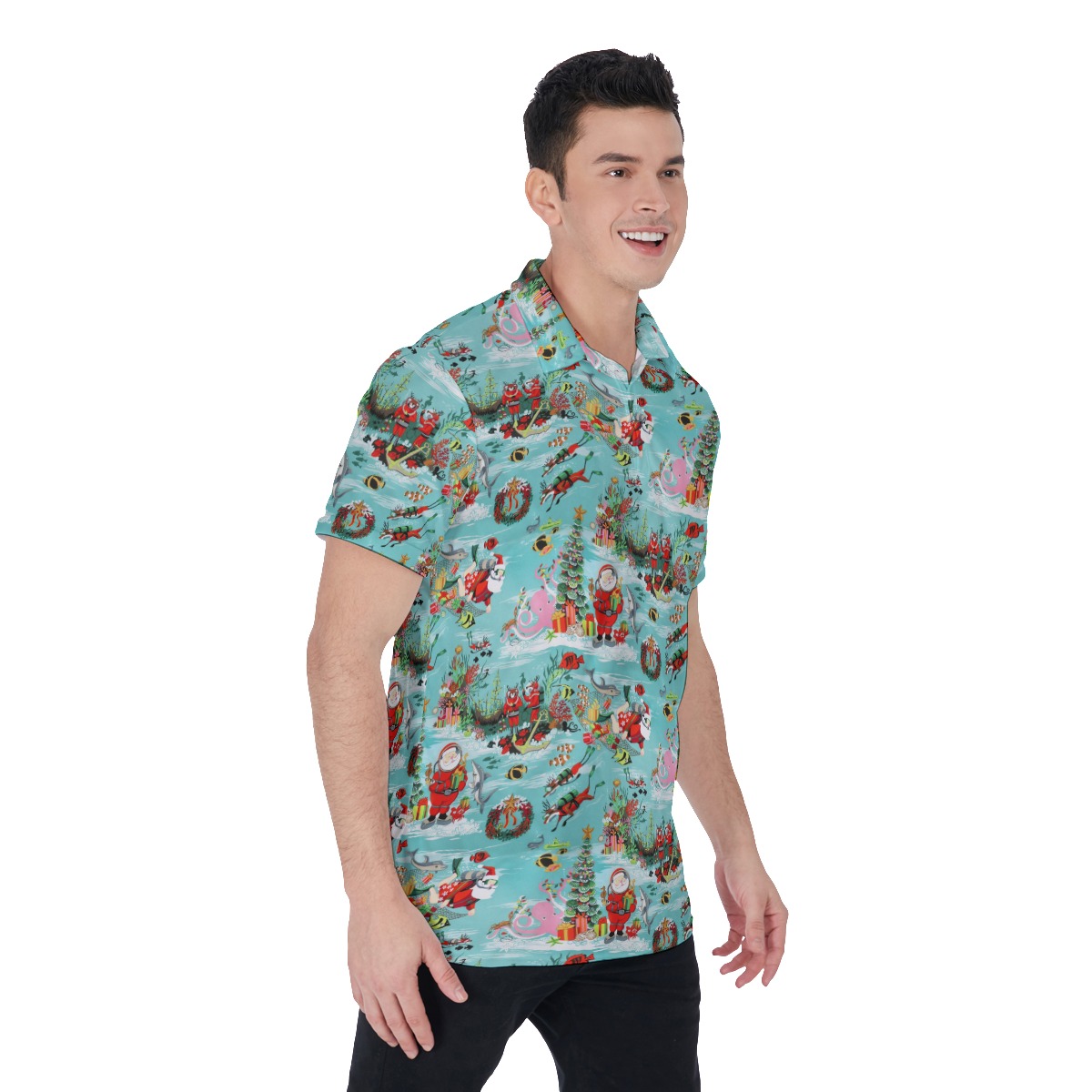 Men's Cool Scuba Santa Christmas Polo Hawaiian Shirt