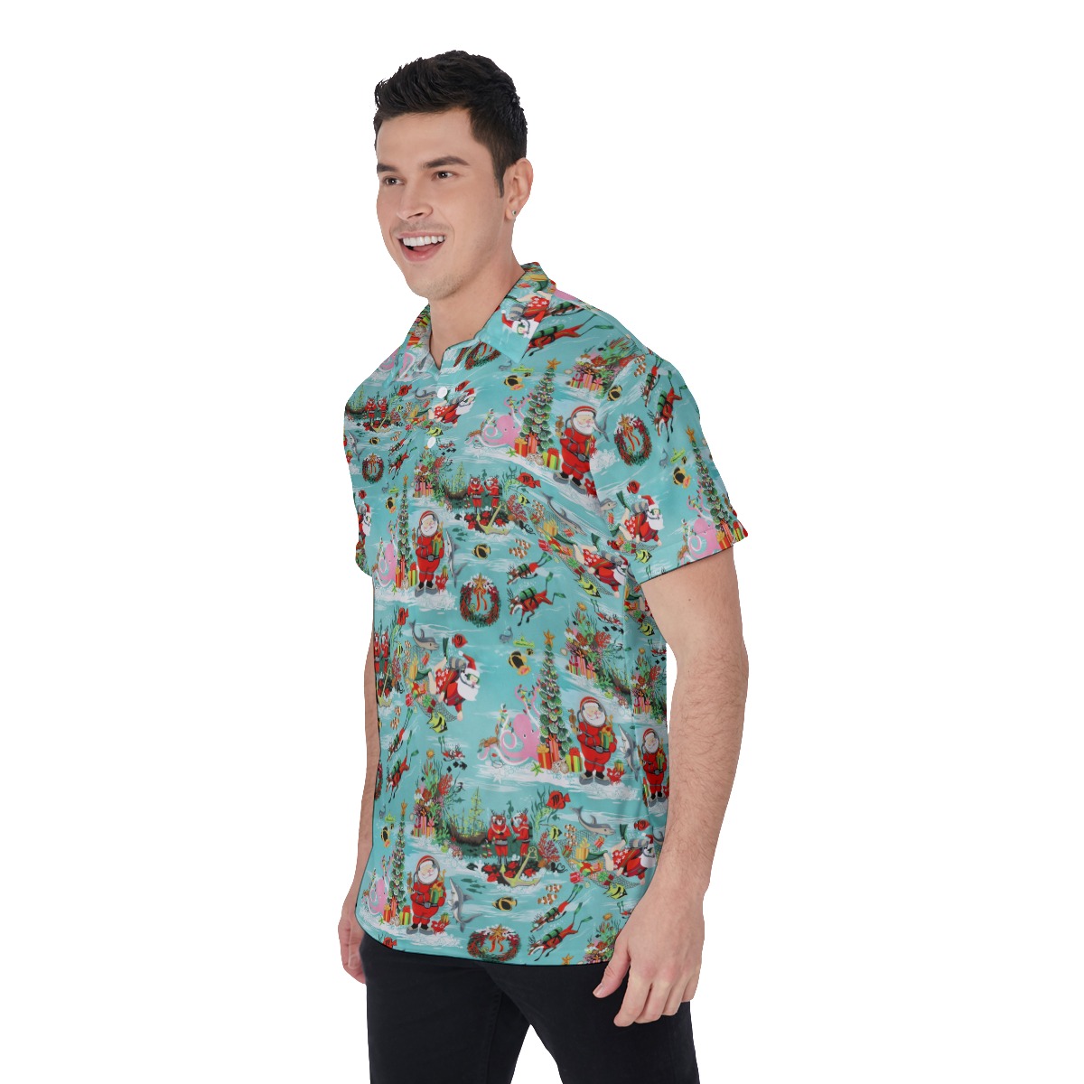 Men's Cool Scuba Santa Christmas Polo Hawaiian Shirt