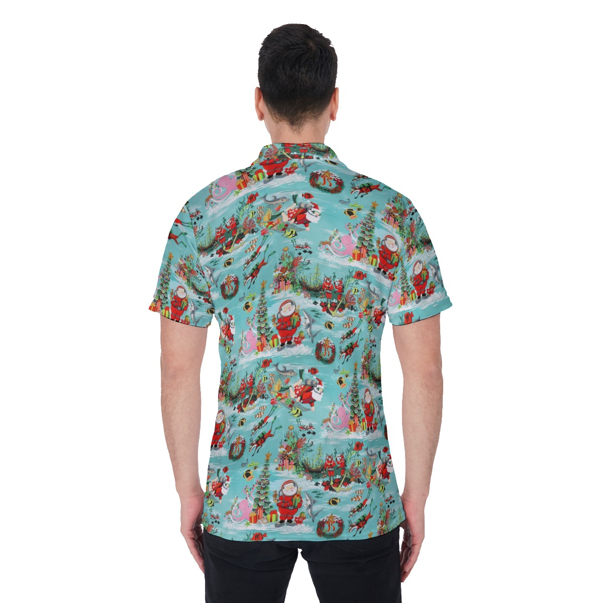 Men's Cool Scuba Santa Christmas Polo Hawaiian Shirt