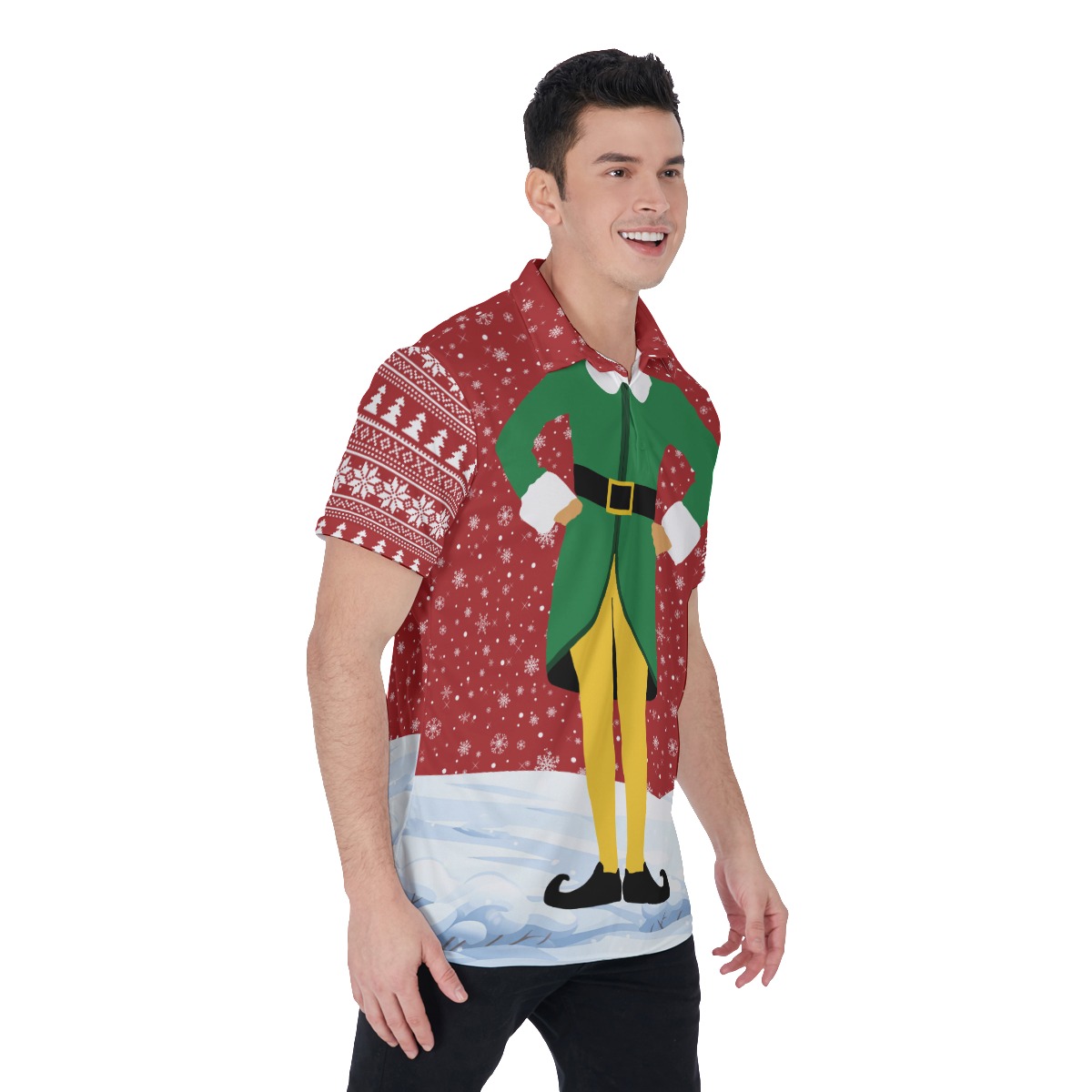 Funny ELF Christmas Hawaiian Polo Shirt For Men