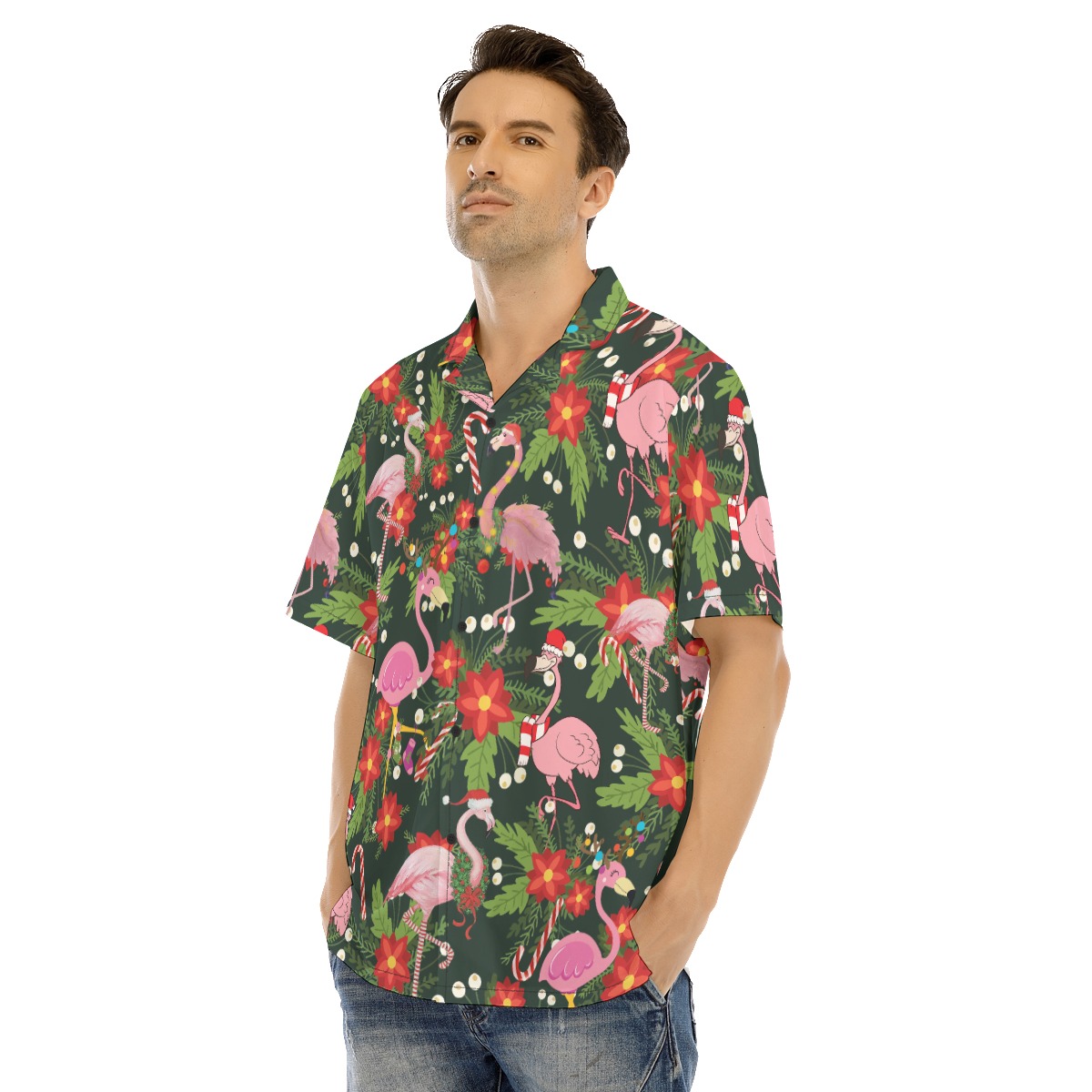Men's Tropical Flamingo Christmas Hawaiian Shirt