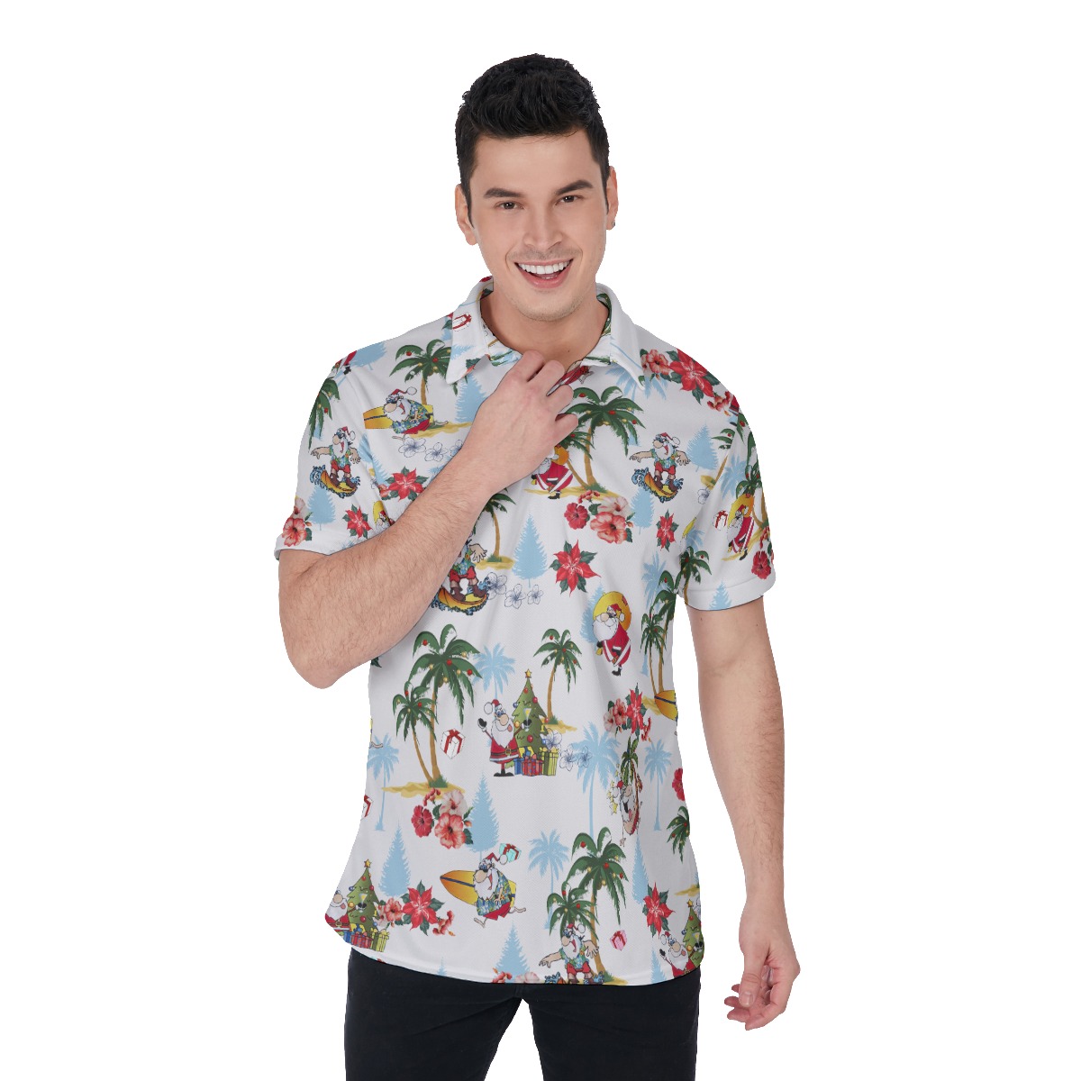 Men's Tropical Christmas Santa Claus Polo Hawaiian Shirt - variant image 1