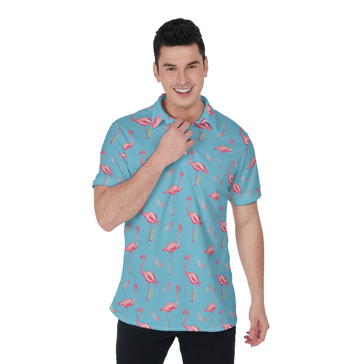 Vintage Flamingo White Men's Polo Shirt - variant image 1