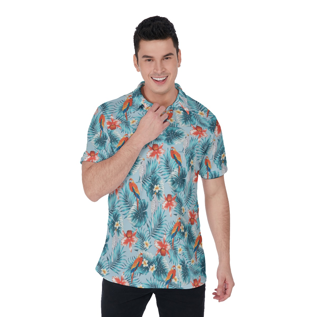 Blue Parrot Hawaiian Golf Shirt For Men - variant image 1