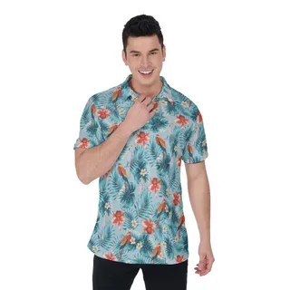 Blue Parrot Hawaiian Golf Shirt For Men