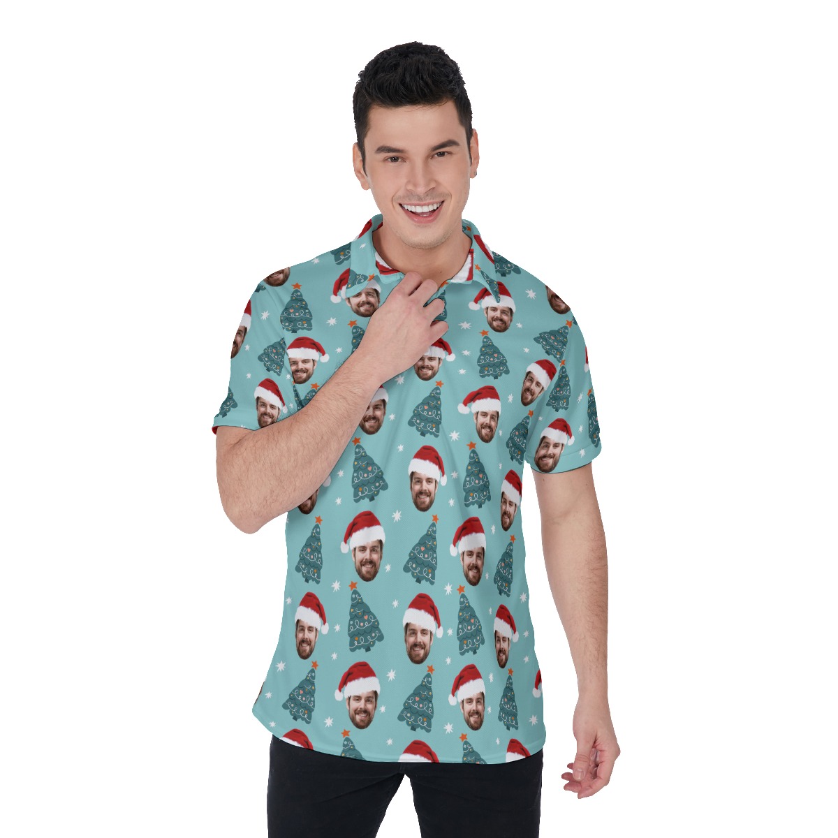 Men's Cute Christmas Tree Custom Face Polo Hawaiian Shirt - variant image 1