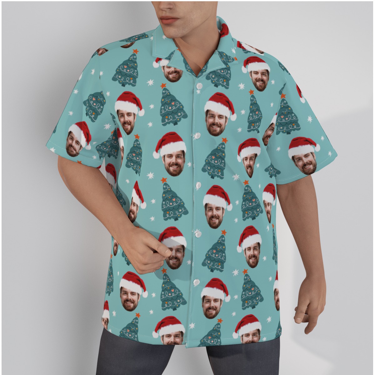 Men's Funny Custom Face Christmas Tree Hawaiian Shirt - variant image 1