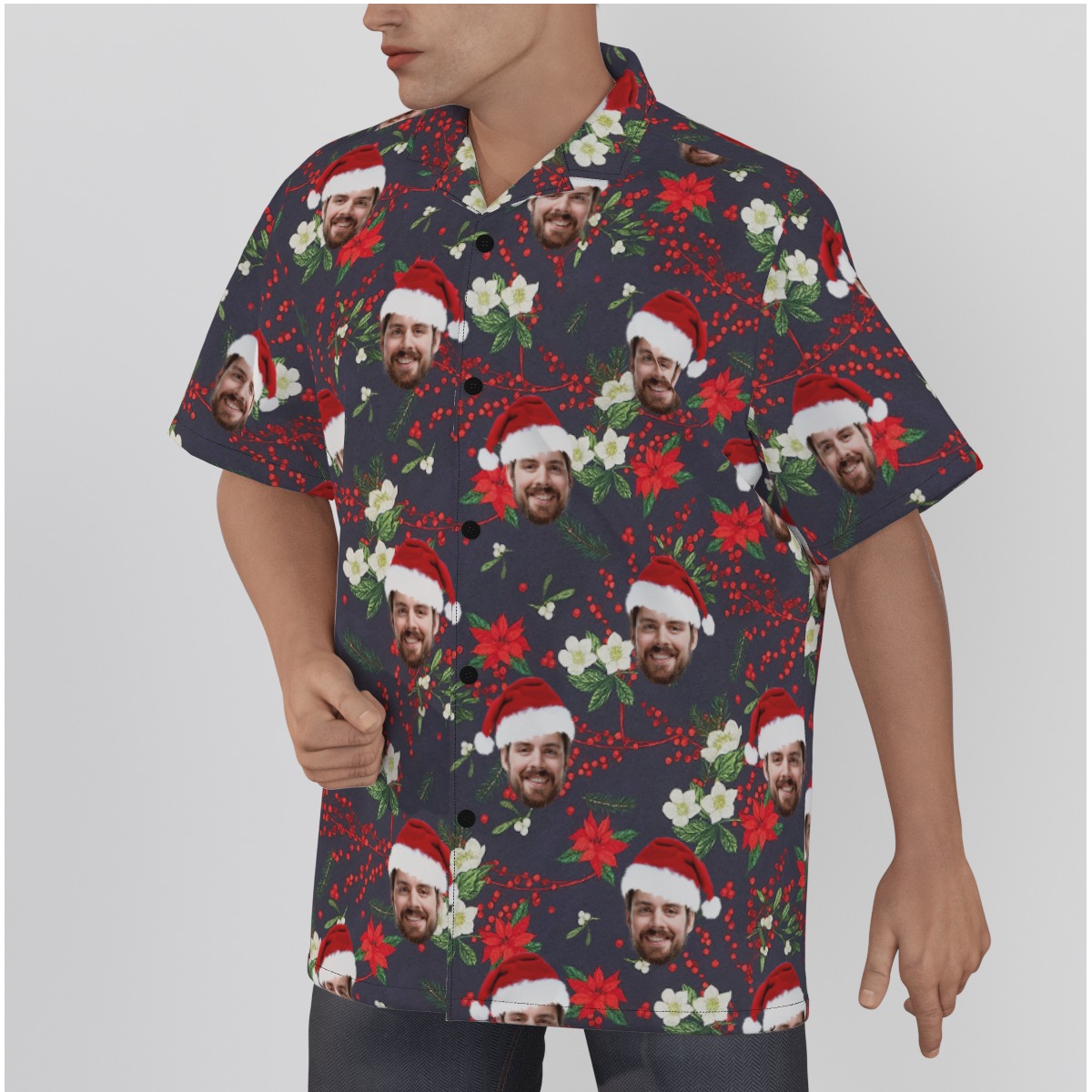 Men's Poinsettia Custom Face Christmas Hawaiian Shirt - variant image 1