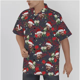 Men's Poinsettia Custom Face Christmas Hawaiian Shirt