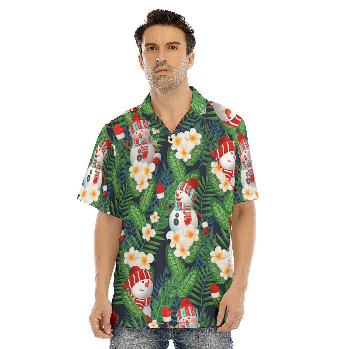 Men's Lovely Snowman Floral Christmas Hawaiian Shirt - variant image 1