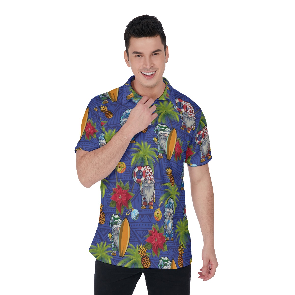Tropical Summer Gnomes Blue Hawaiian Shirt For Men - variant image 1