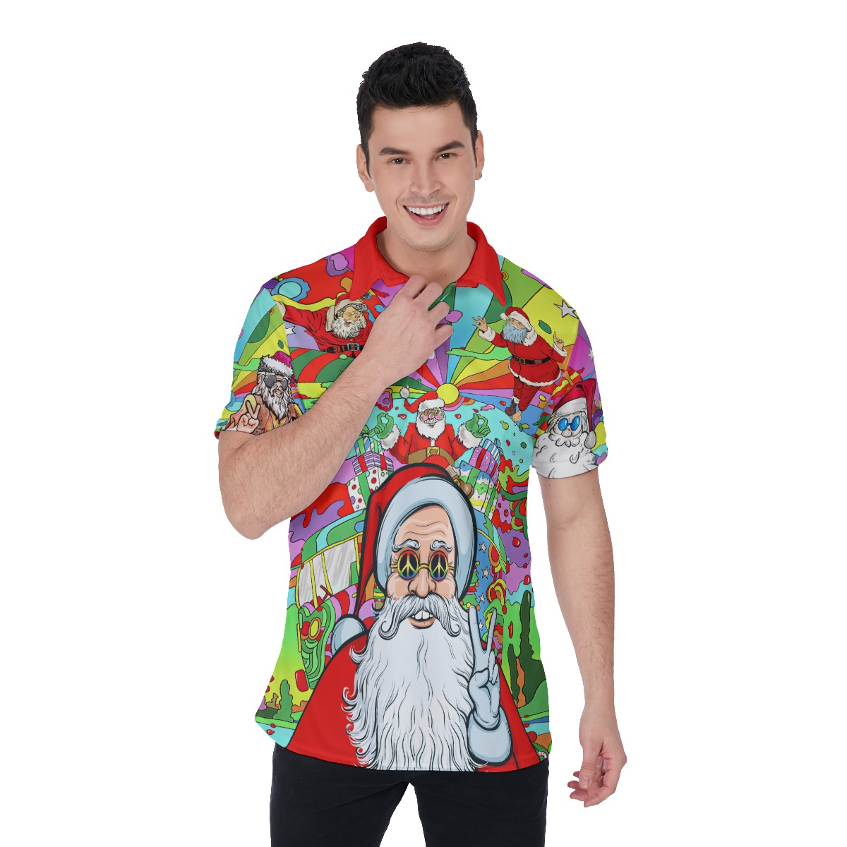 Men's Colorful Hippie Santa Polo Hawaiian Shirt - variant image 1