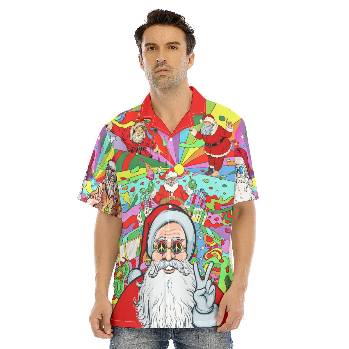Hippie Santa Claus Christmas Hawaiian Shirt For Men - variant image 1