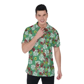 Hula Girl And Santa Christmas Polo Hawaiian Shirt For Men