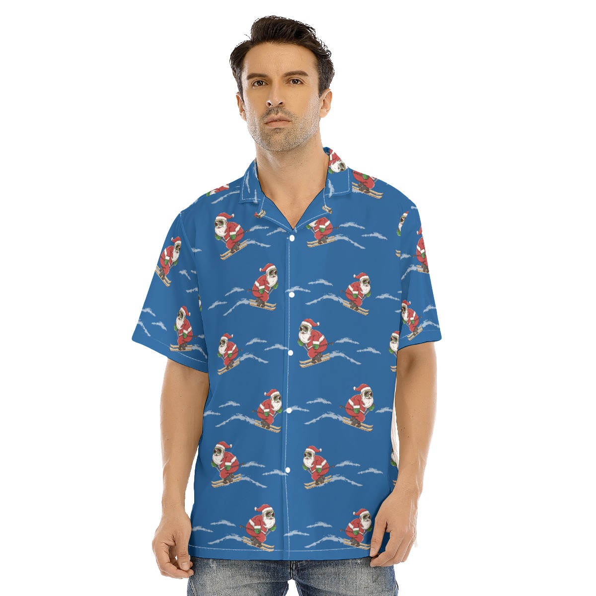 Cool Skiing Santa Claus Blue Hawaiian Shirt For Men - variant image 1