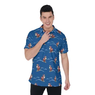 Playing Santa Blue Hawaiian Shirt For Men