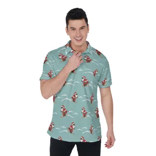 Skiing Santa Claus Christmas Hawaiian Polo Shirt For Men