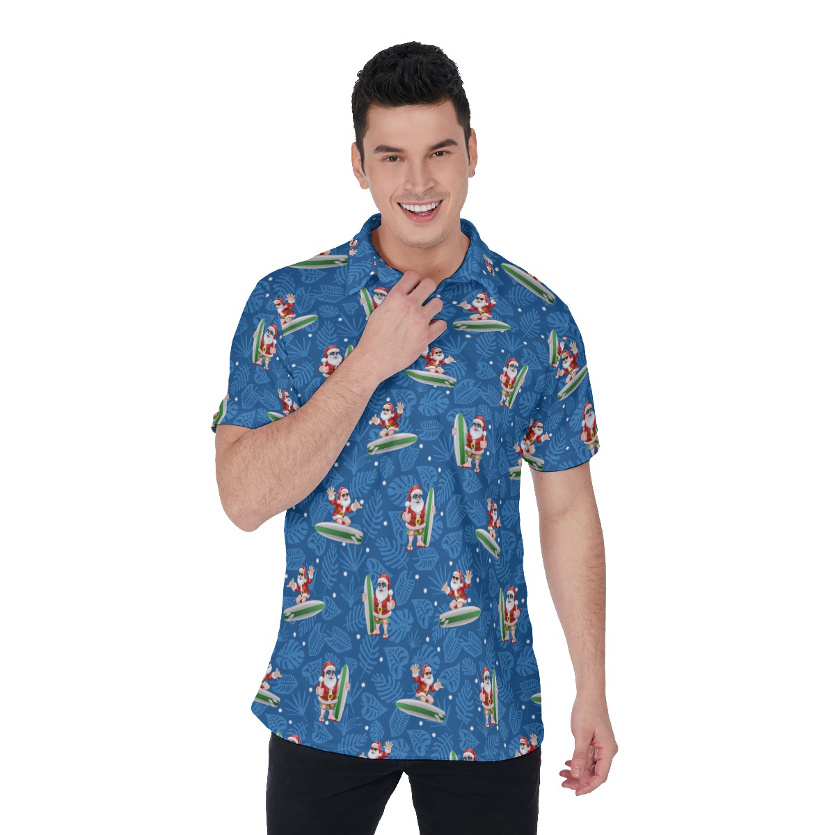 Tropical Santa Chrismas Polo Hawaiian Shirt For Men - variant image 1