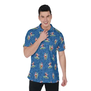 Tropical Santa Chrismas Polo Hawaiian Shirt For Men