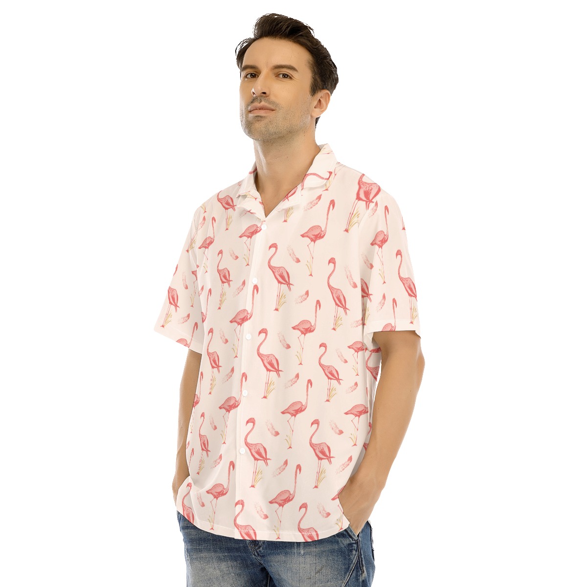 Flamingo White Button Up Shirt For Men