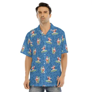 Men's Surfing Santa Blue Hawaiian Shirt