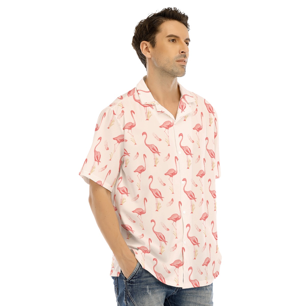 Flamingo White Button Up Shirt For Men