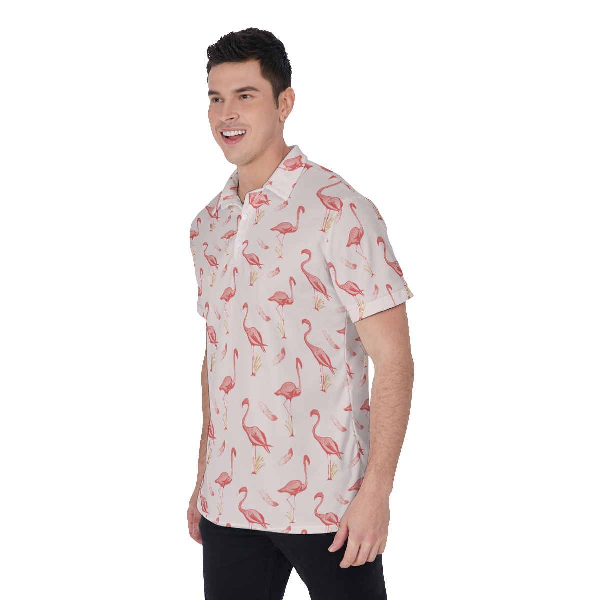 Flamingo White Men's Golf Polo Shirt