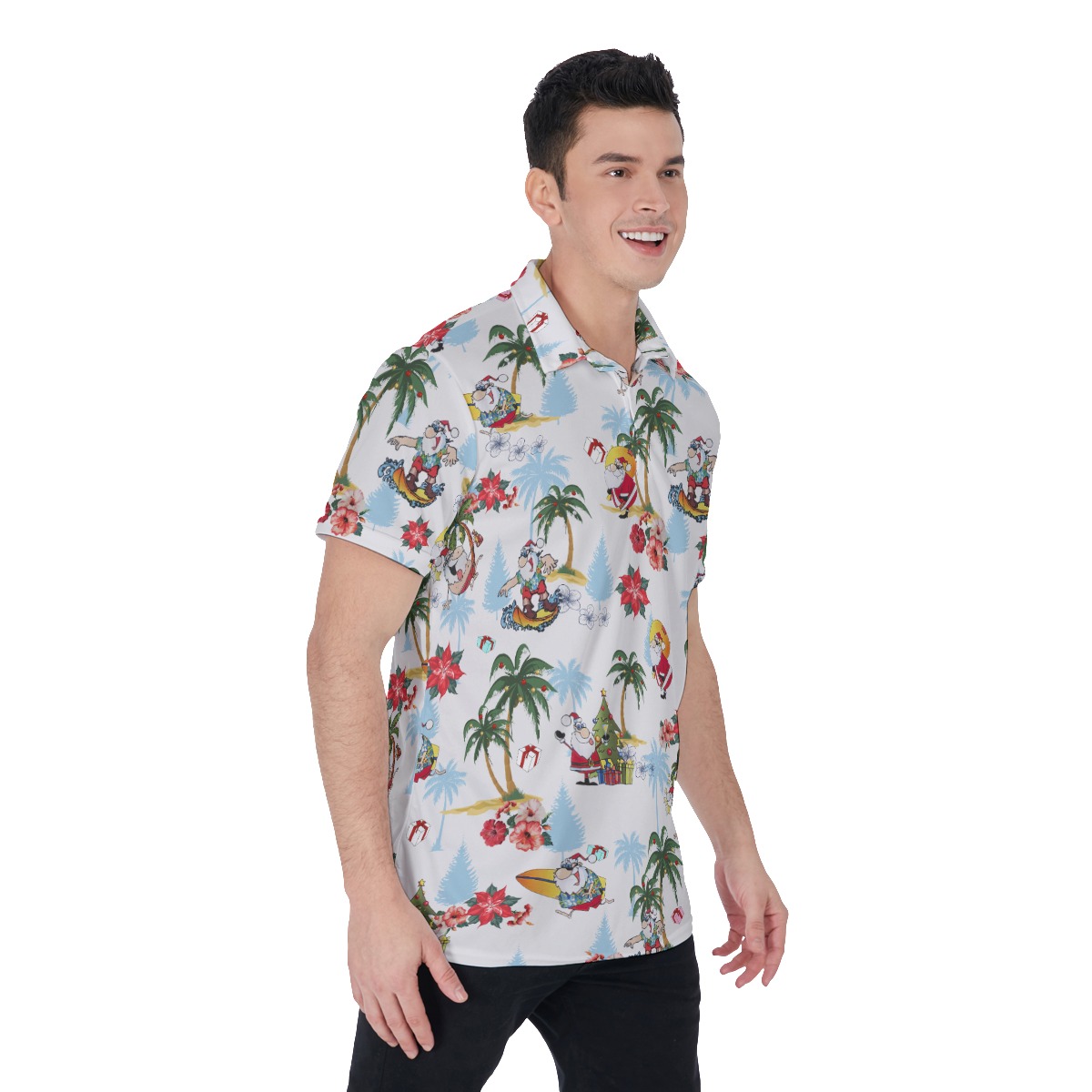 Men's Tropical Christmas Santa Claus Polo Hawaiian Shirt