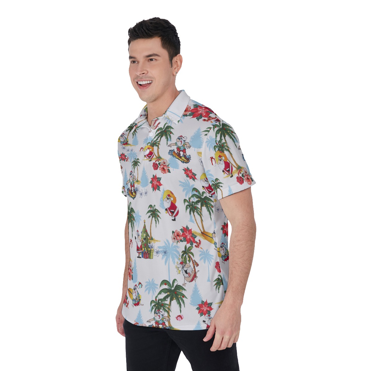 Men's Tropical Christmas Santa Claus Polo Hawaiian Shirt