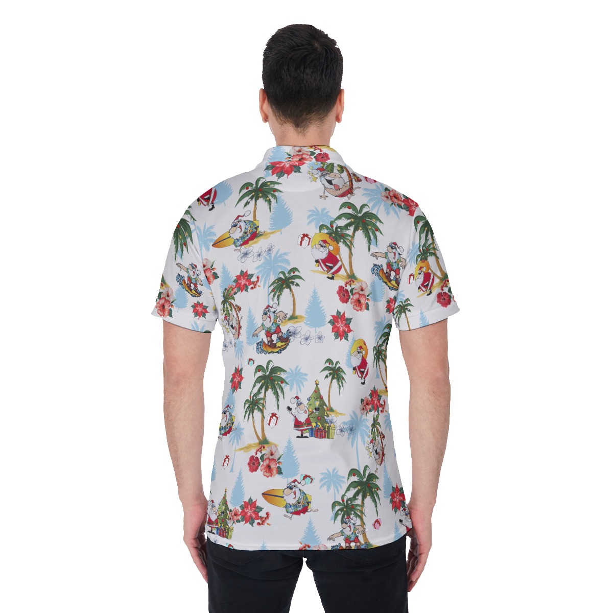 Men's Tropical Christmas Santa Claus Polo Hawaiian Shirt